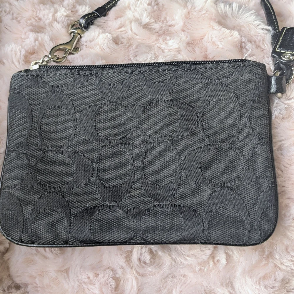 Classic Coach Signature C Black Canvas with Leather Wristlet